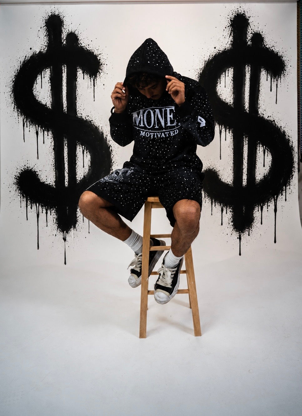 BLACK “MONEY MOTIVATED “ RHINESTONE SET