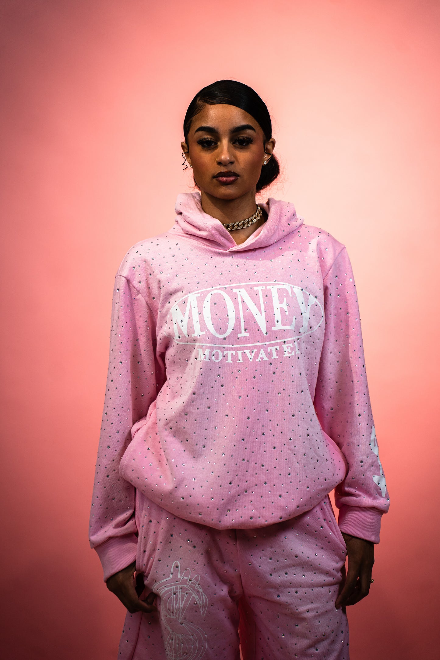 PINK “MONEY MOTIVATED” RHINESTONE SET