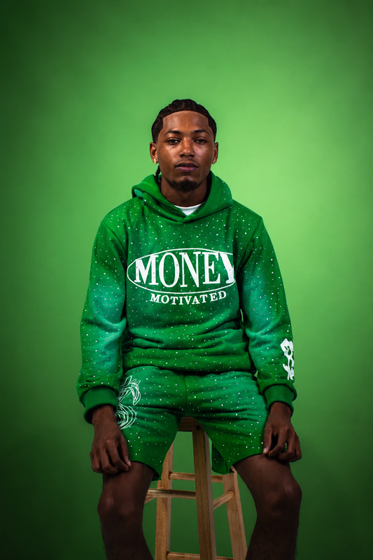 GREEN “MONEY MOTIVATED” RHINESTONE SET