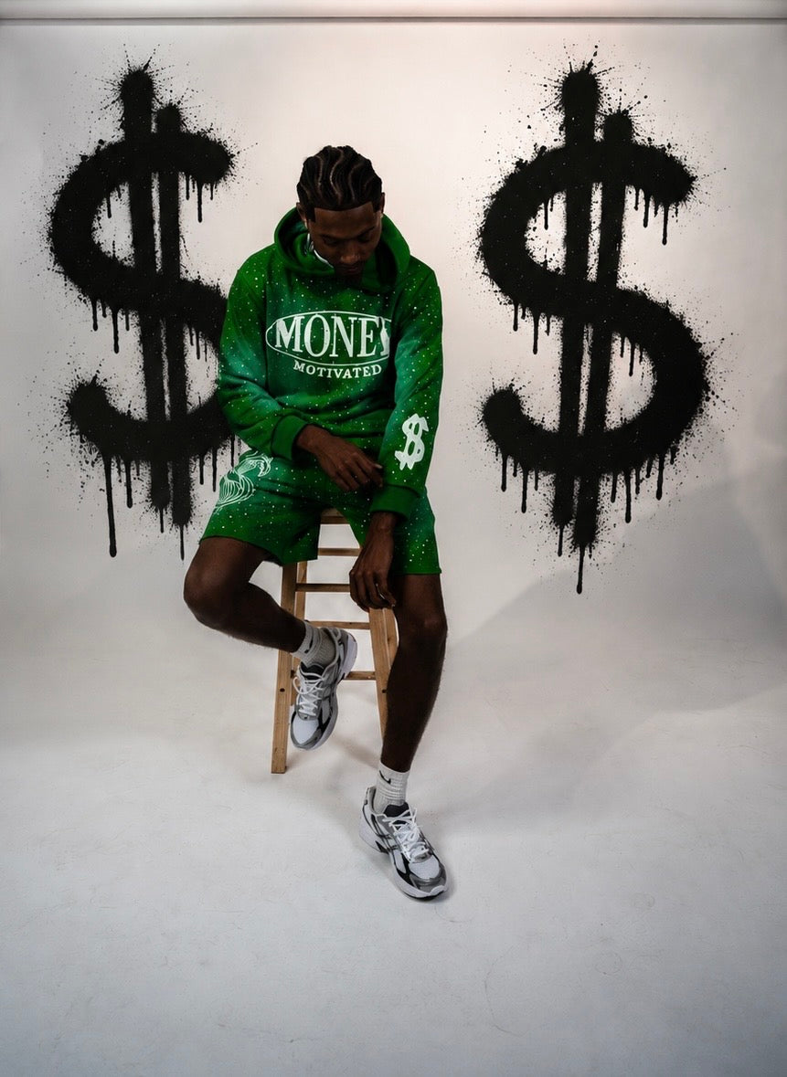 GREEN “MONEY MOTIVATED” RHINESTONE SET